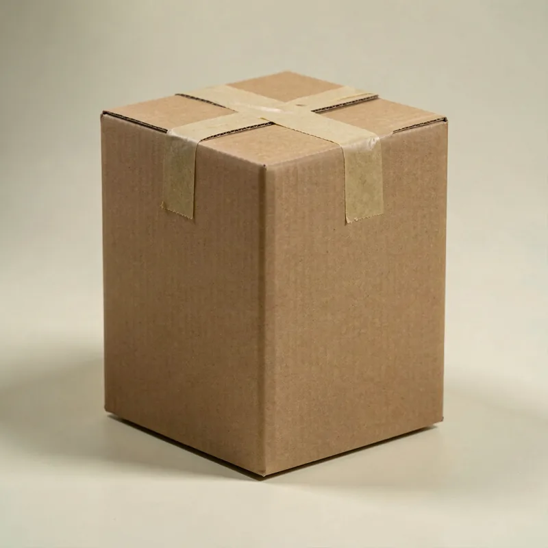 A sealed cardboard box with no logos, labels or lettering of any kind.